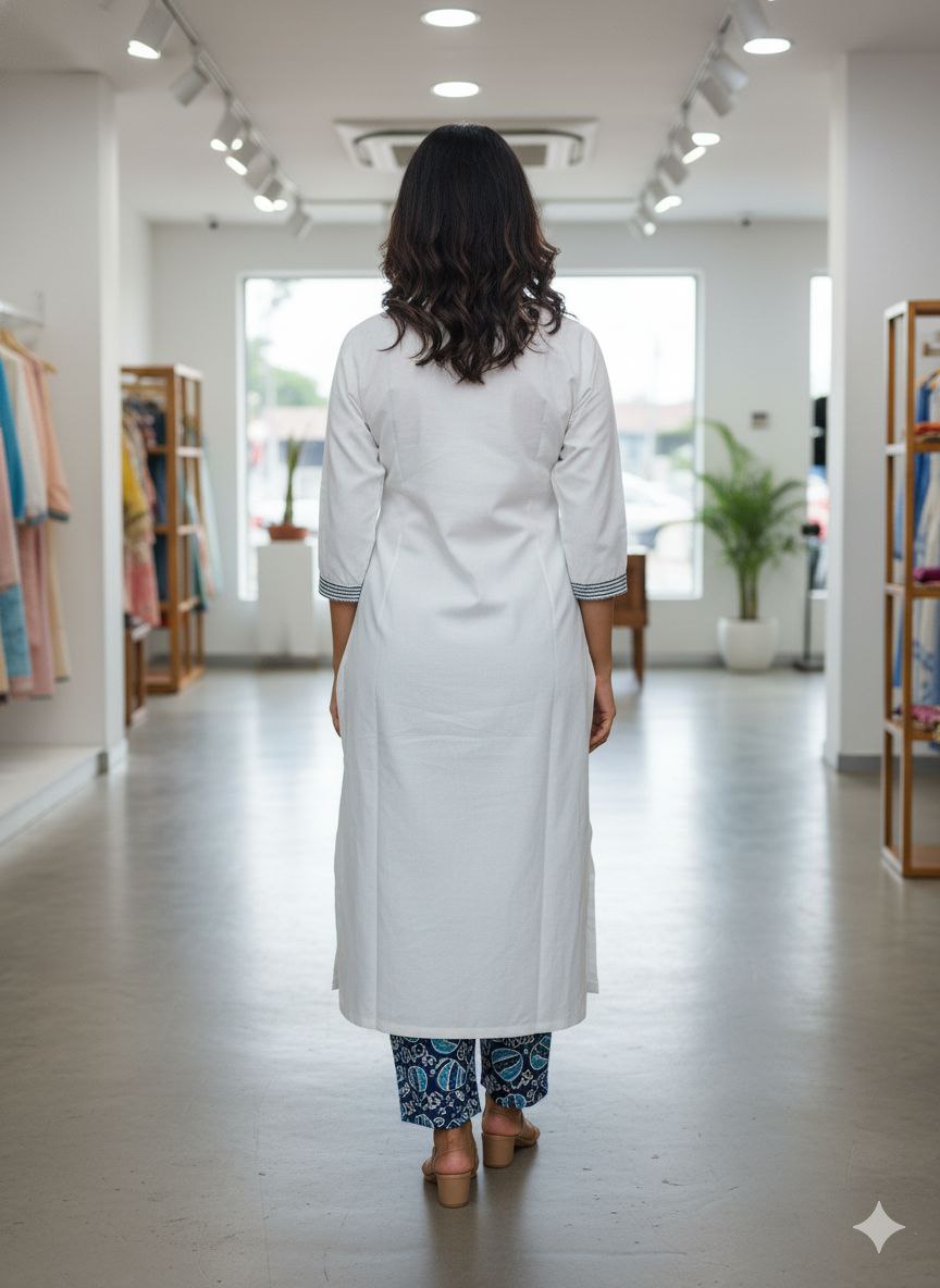 White Printed Kurta Set with Pants