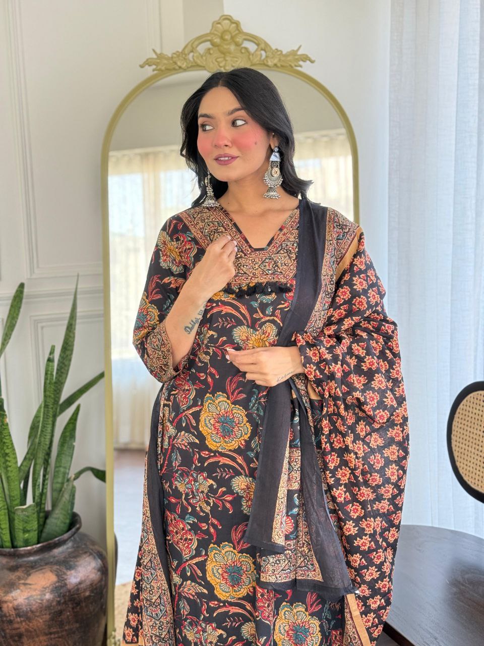 Black Printed Ethnic Maxi Dress