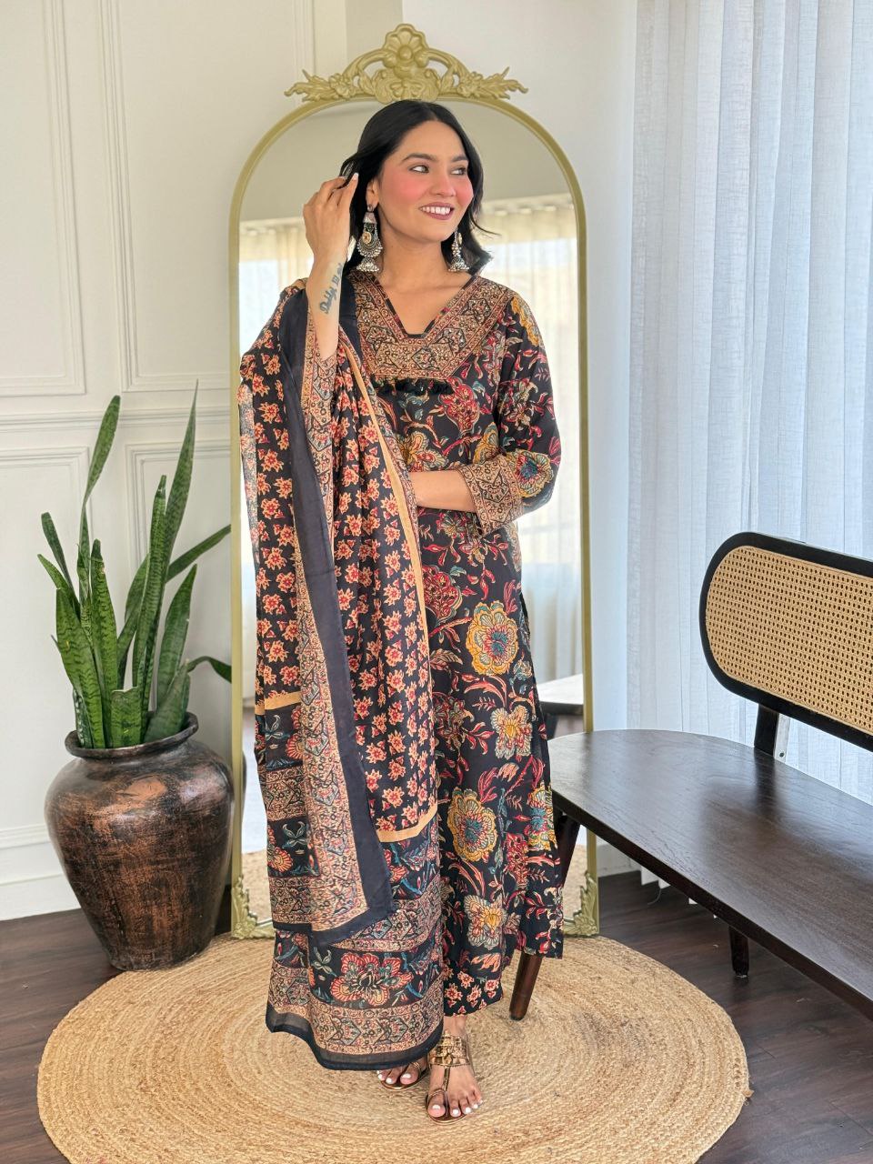 Black Printed Ethnic Maxi Dress