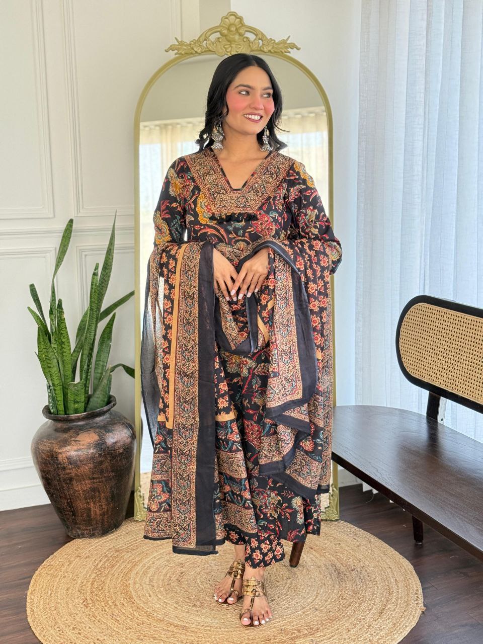 Black Printed Ethnic Maxi Dress