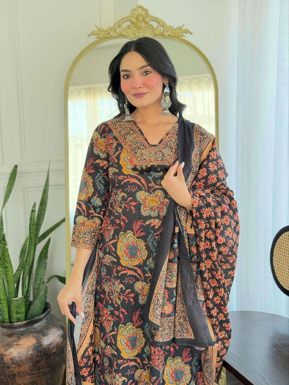 Black Printed Ethnic Maxi Dress