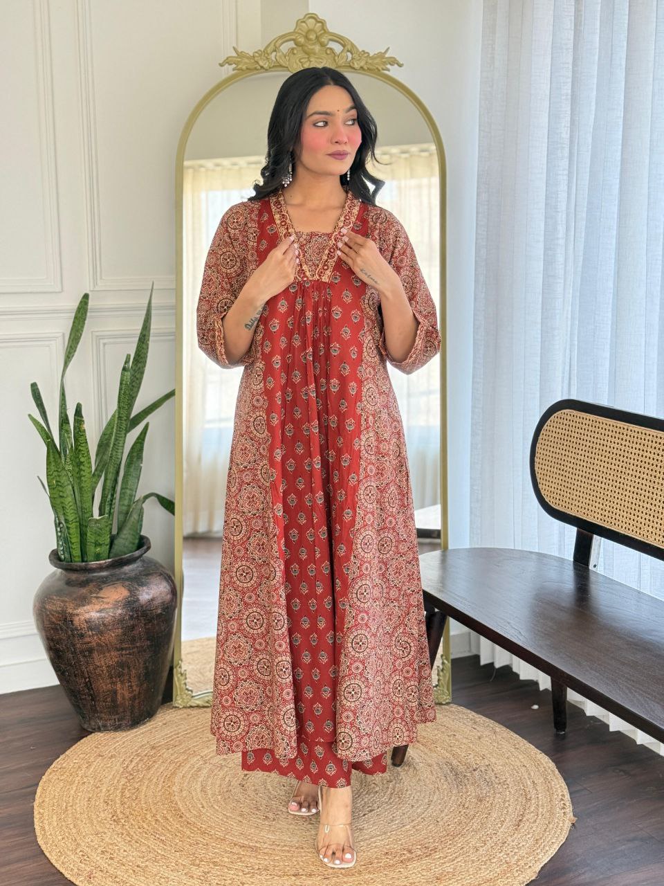 Red Printed Straight Kurti