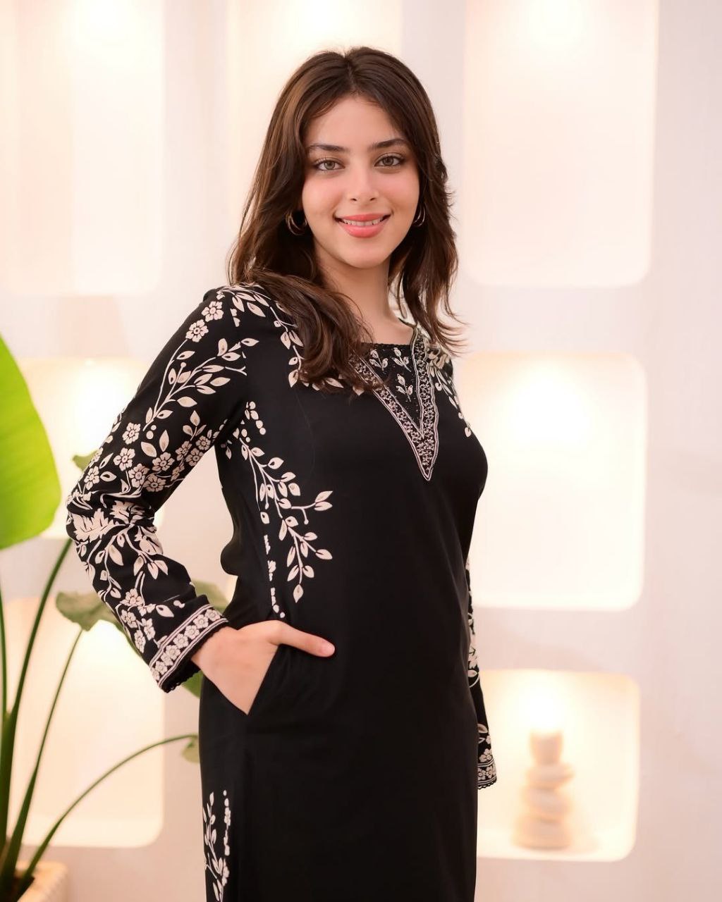 Royal Blue,Black Embroidered Kurti Pant Set