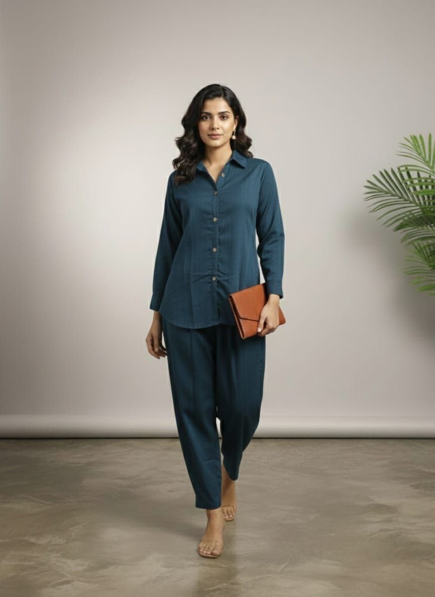 White, Brown, Blue Formal Blazer Co-Ord Set