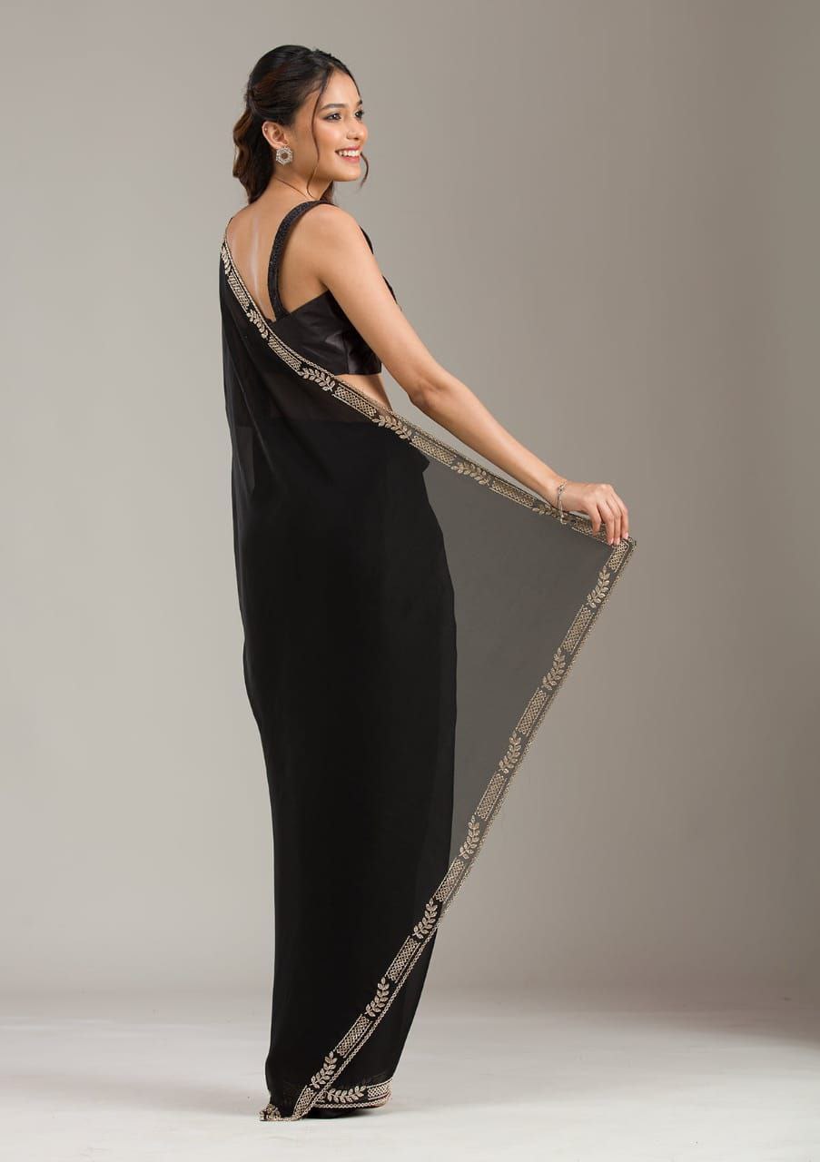 Wine Purple & Black Designer Party Wear Saree