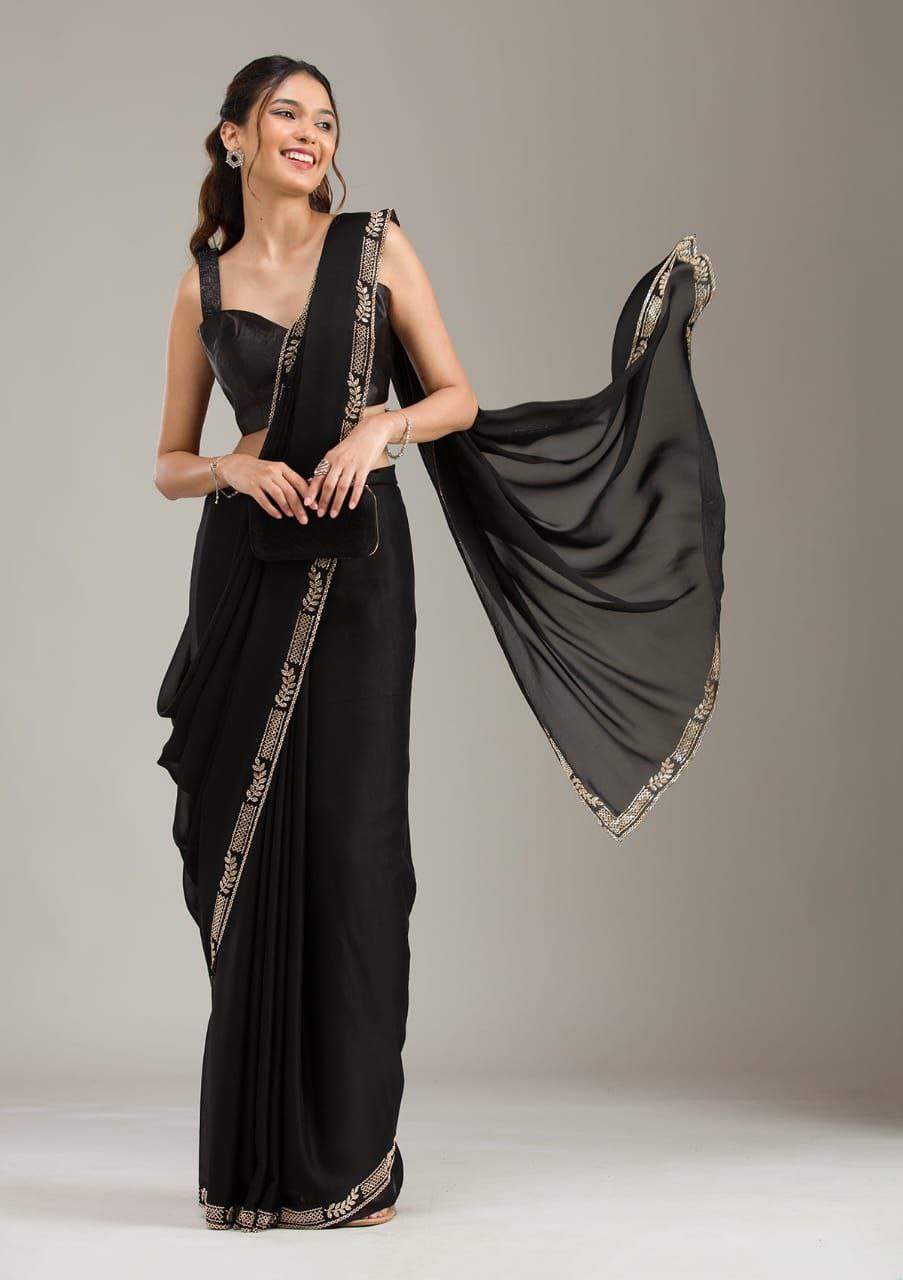 Wine Purple & Black Designer Party Wear Saree