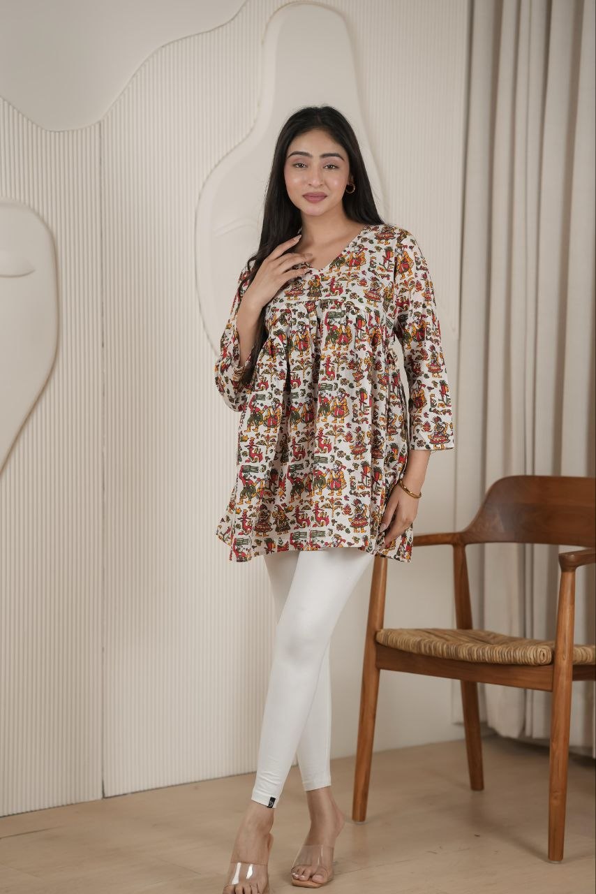 Boho Floral Printed Peplum Tunic Top