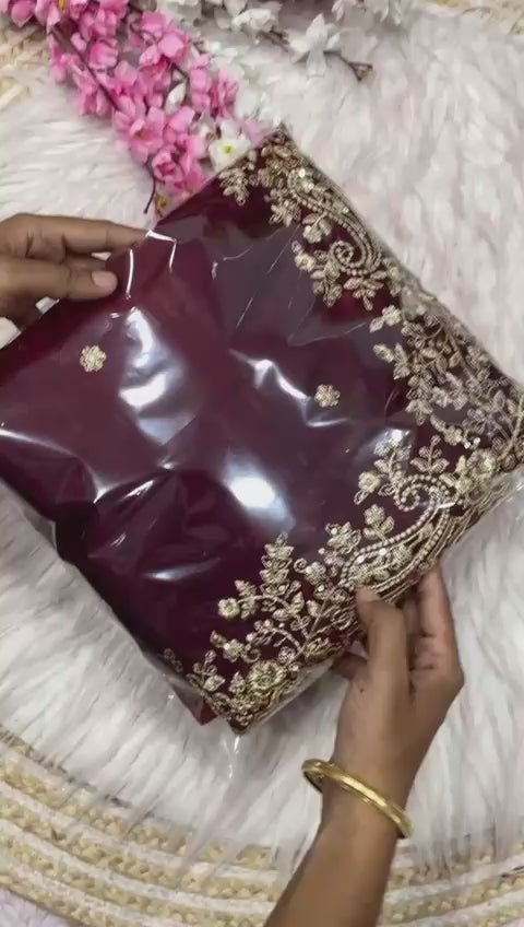 Hot Pink, Maroon, Red, Green, Purple,Blue Party Wear Saree With Heavy Stone Border Design