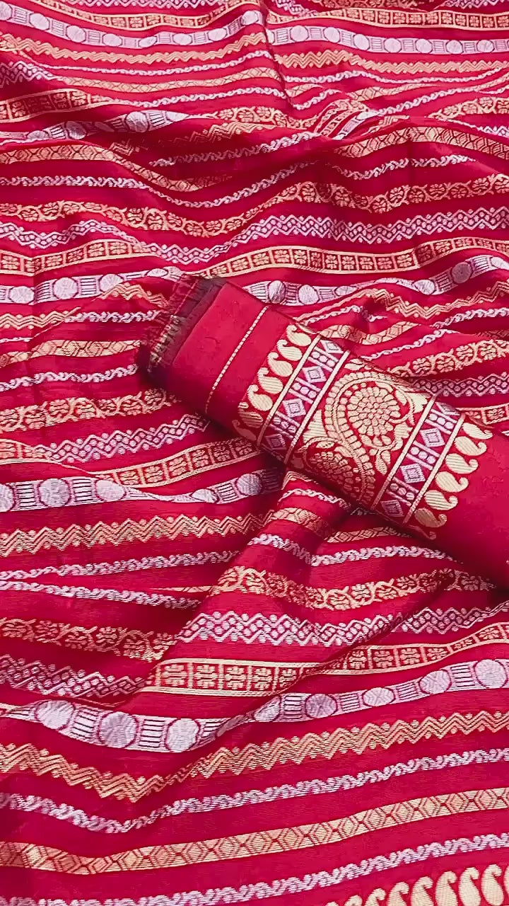 Red Bandhani Printed With Embroidery Saree