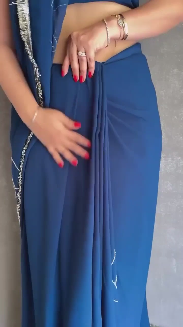 Royal Blue Designer Saree With Elegant Silver Border Work