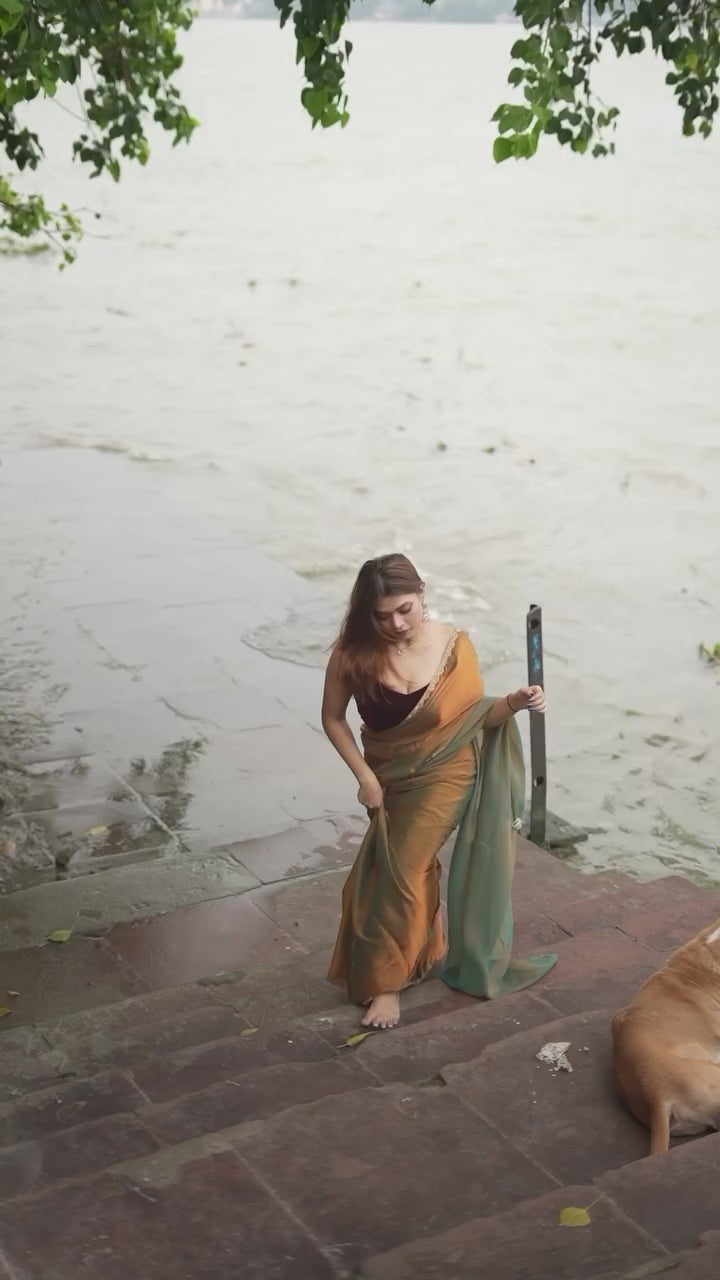 Mustard Gold Linen Silk Saree With Elegant Traditional Border Design