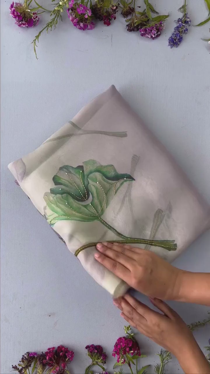 Lavender Floral Printed Saree With Soft Elegant Drape