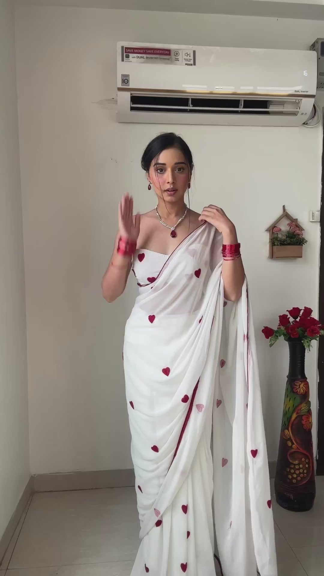 Ready To Wear Georgette White Minimal Artistic Print Saree