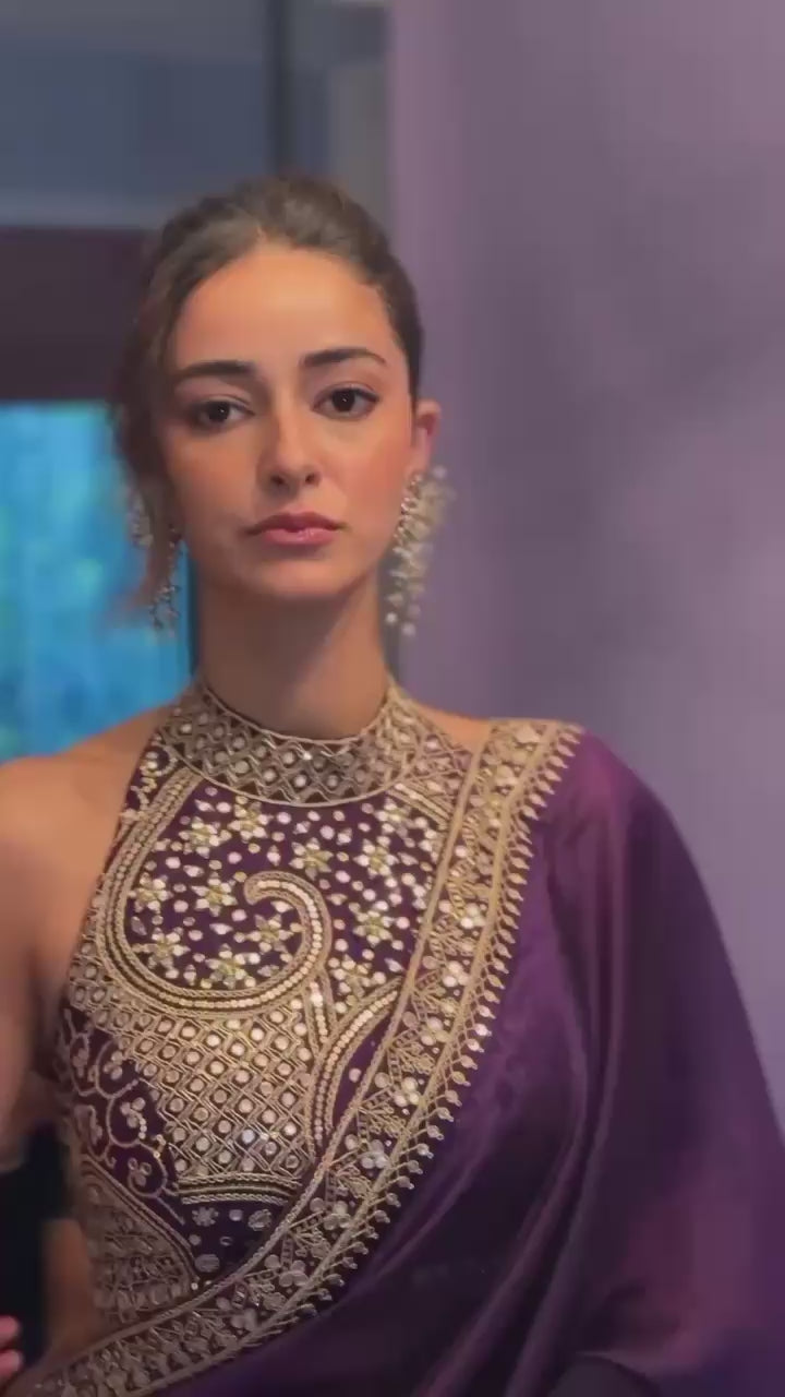Black Purple Designer Saree With Rich Silver Border Detailing