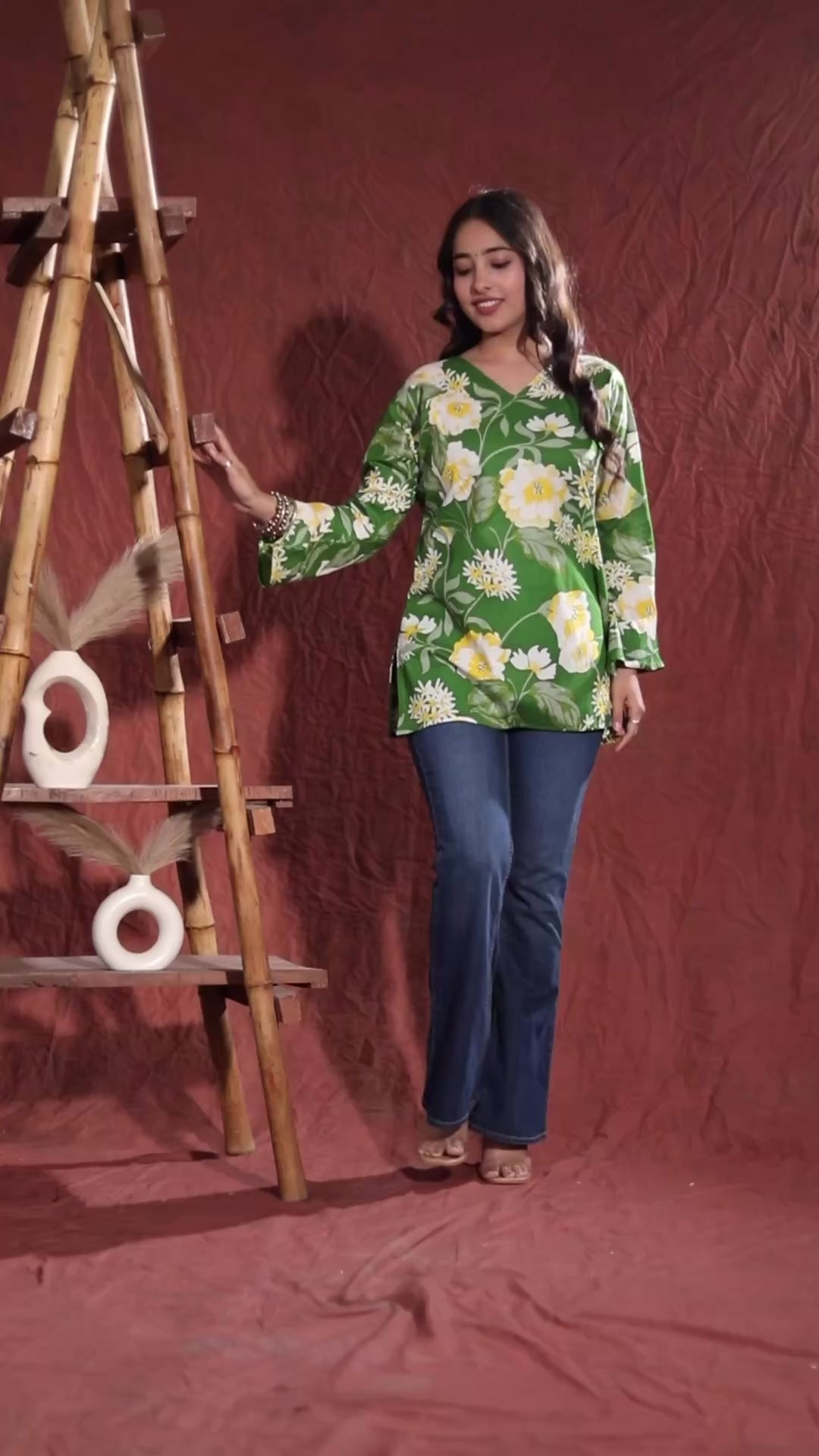 Navy Blue Floral Printed Straight Kurti