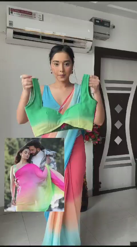 Ready To Wear Georgette Rainbow Multicolor Chiffon Saree