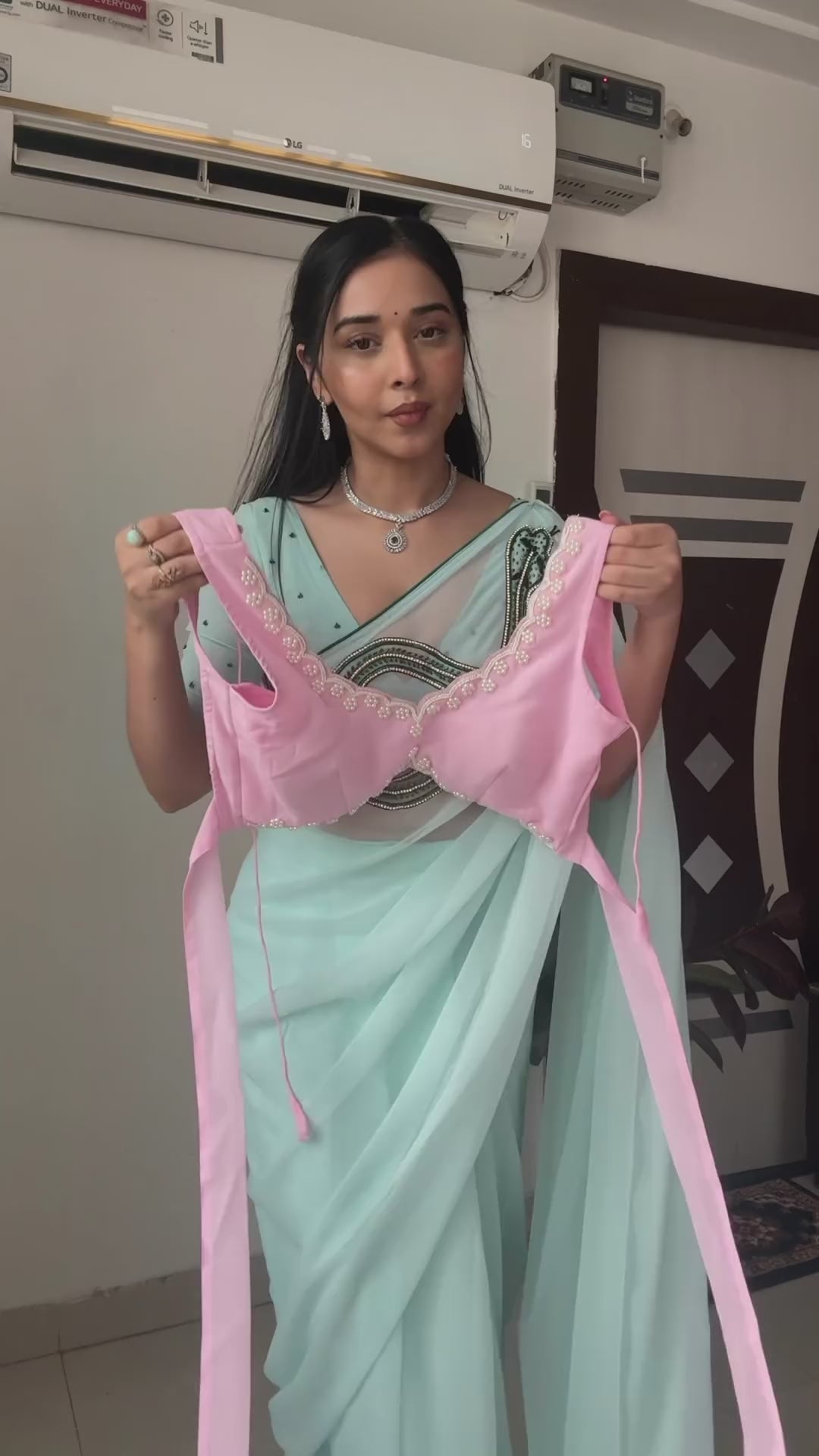 Deep Maroon, White, Pink, Blue Designer Saree With Elegant Pearl Border Work