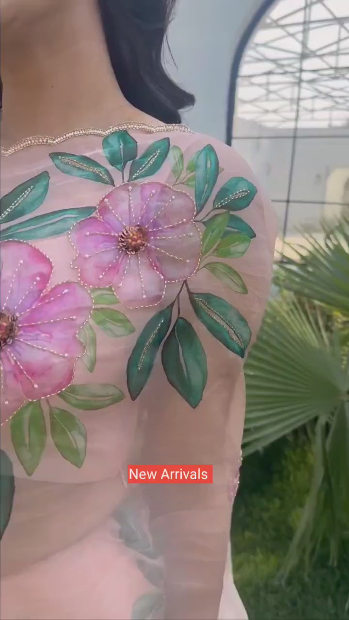 Mint Green, Pink Floral Printed Saree With Elegant Summer Look