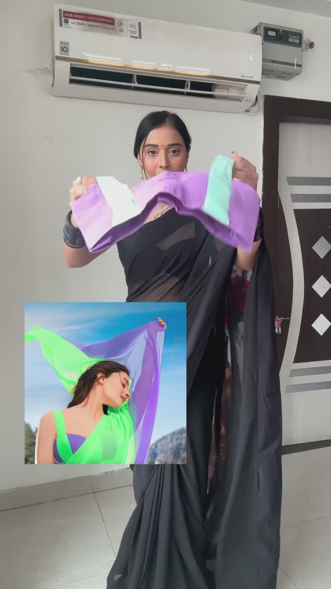 Ready To Wear Georgette Mint Green and Lavender Designer Saree