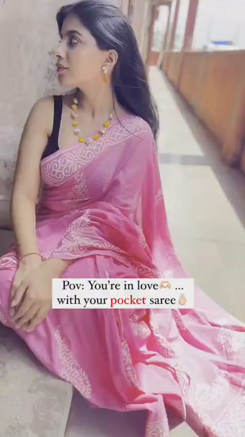 Baby Pink Traditional Saree with Elegant White Ethnic Print