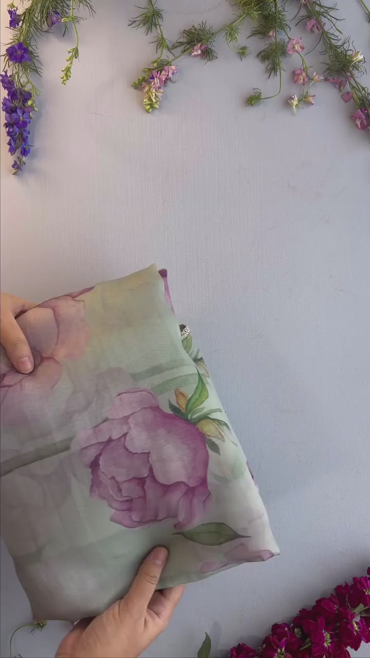 Soft Pink, Blue, Green Floral Saree With Stylish Printed Design