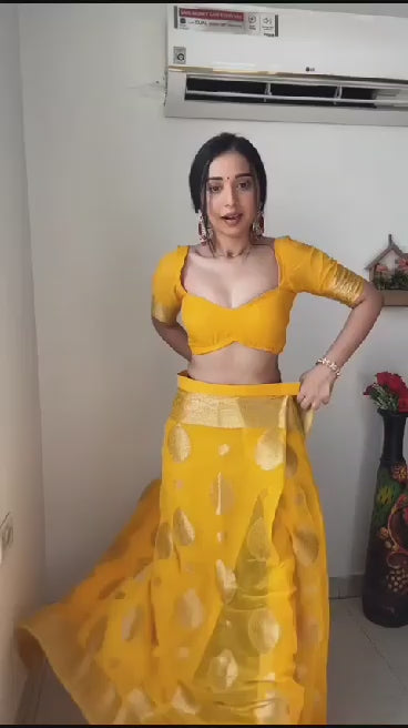 Ready To Wear Banarasi Yellow Traditional Silk Saree
