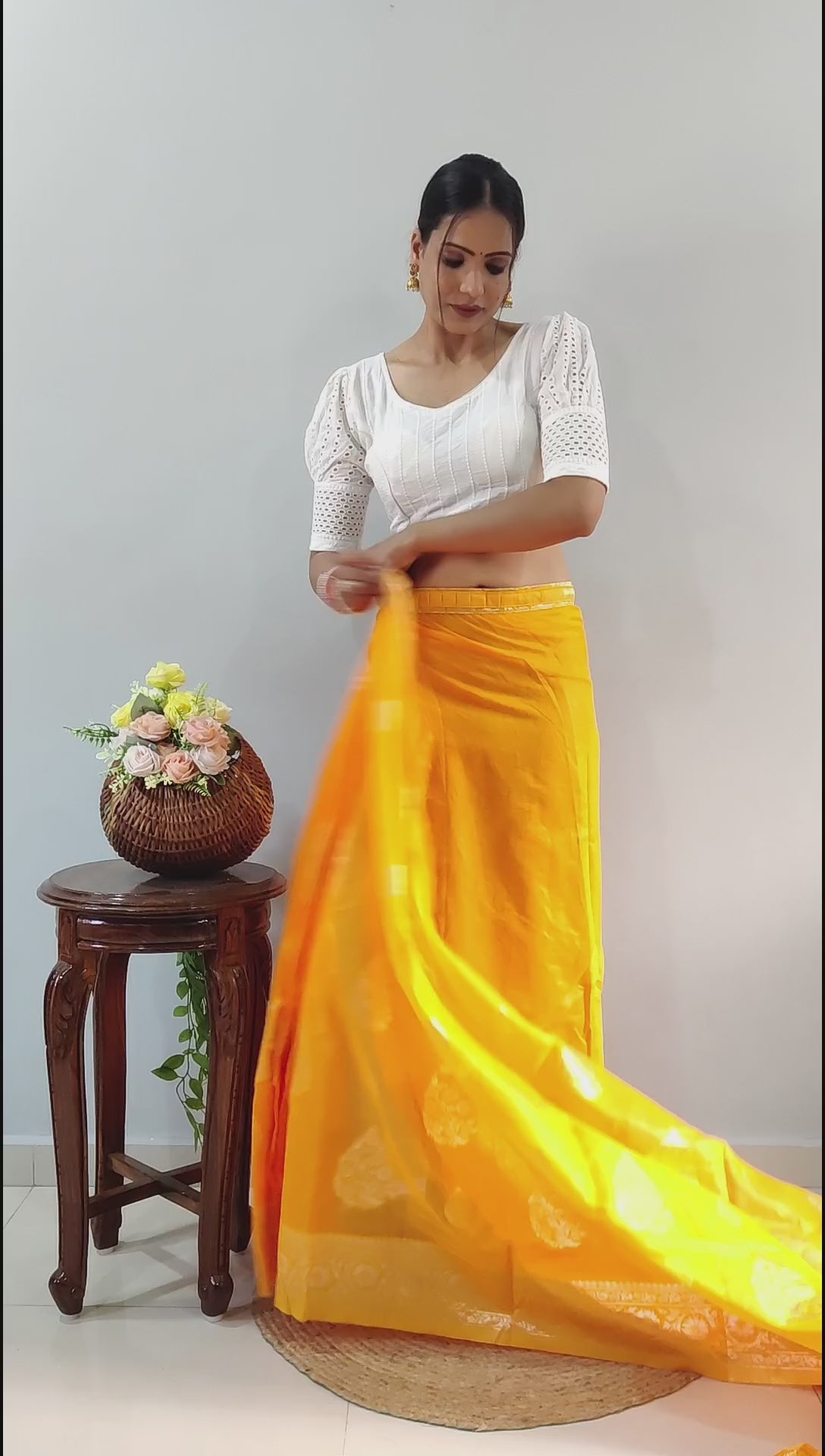 Ready To Wear Banarasi Mustard Yellow Silk Saree