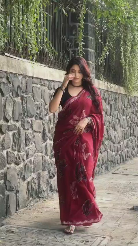 Rani Pink Floral Printed Saree With Elegant Designer Look