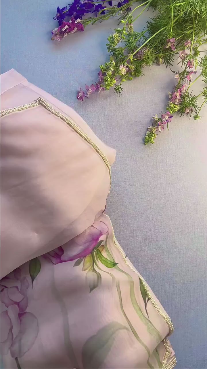 Soft Pink, Blue, Green Floral Saree With Stylish Printed Design
