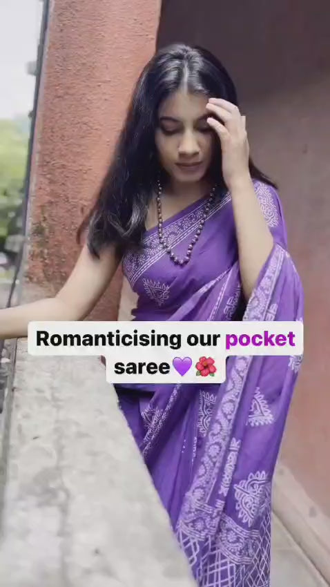 Purple Designer Saree With Elegant Ethnic Print Work