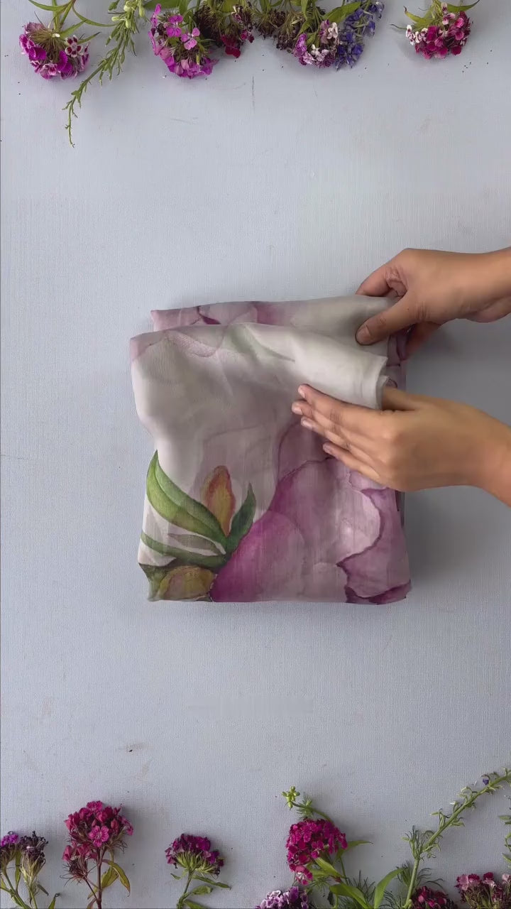 Soft Pink, Blue, Green Floral Saree With Stylish Printed Design