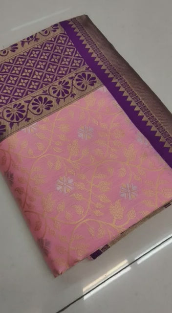 Pink Banarasi Style Silk Saree