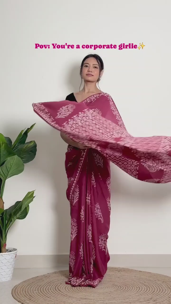 Rani Pink Printed Saree With Elegant Ethnic Pattern