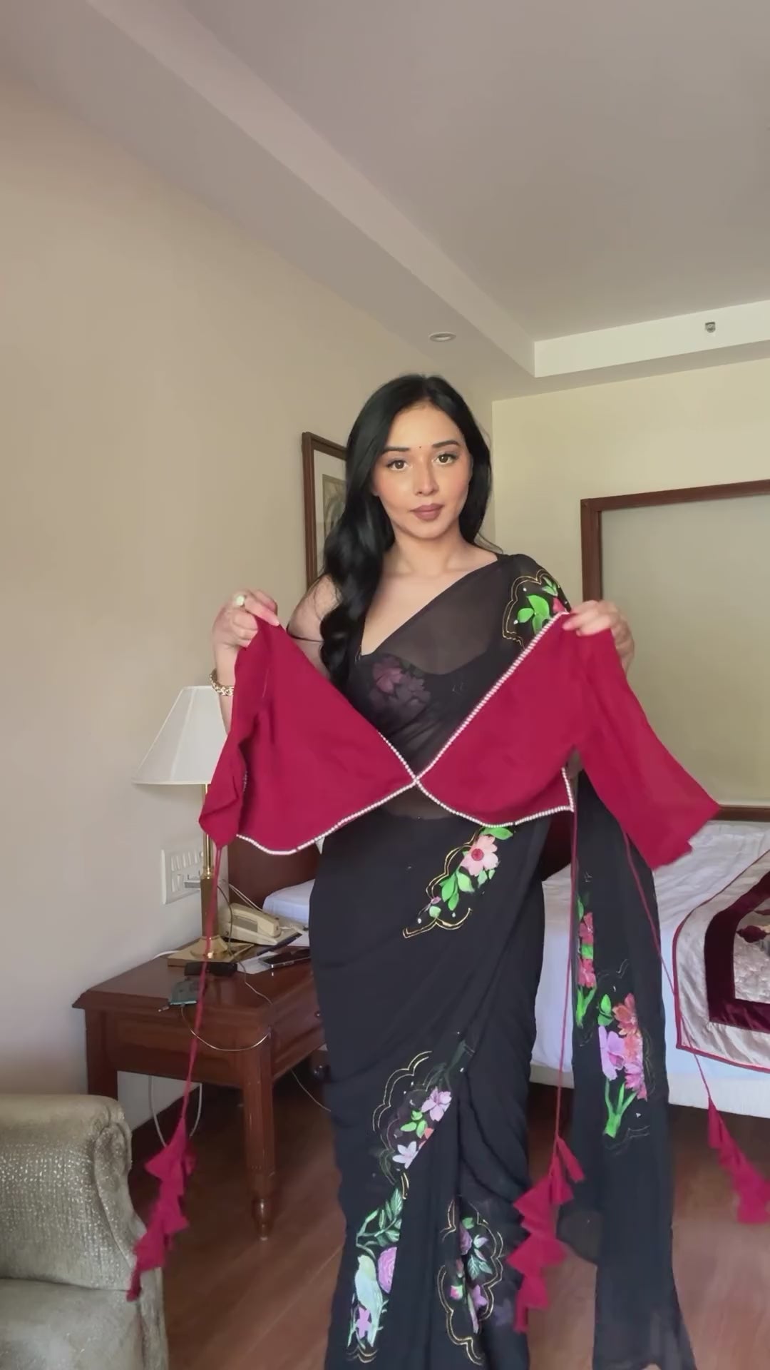 Deep Maroon, White, Pink, Blue Designer Saree With Elegant Pearl Border Work
