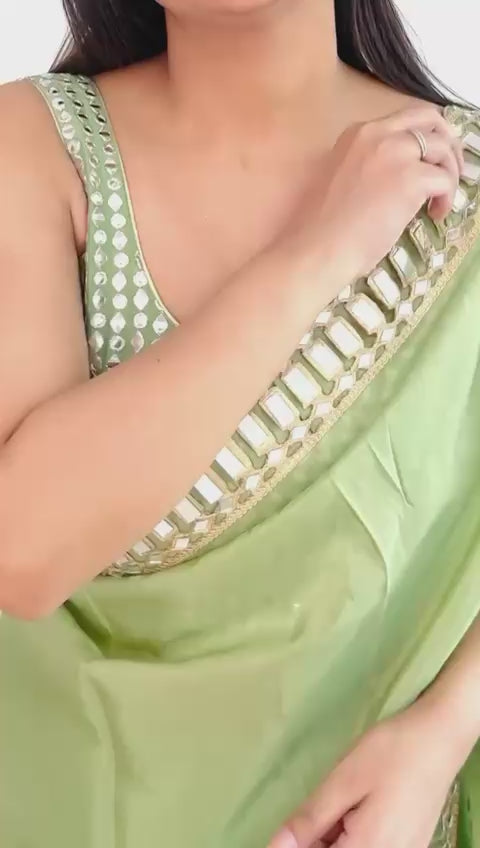 Sky Blue, Golden Cream, Pink, Pistachio Green Party Wear Saree With Heavy Sequin Border Design