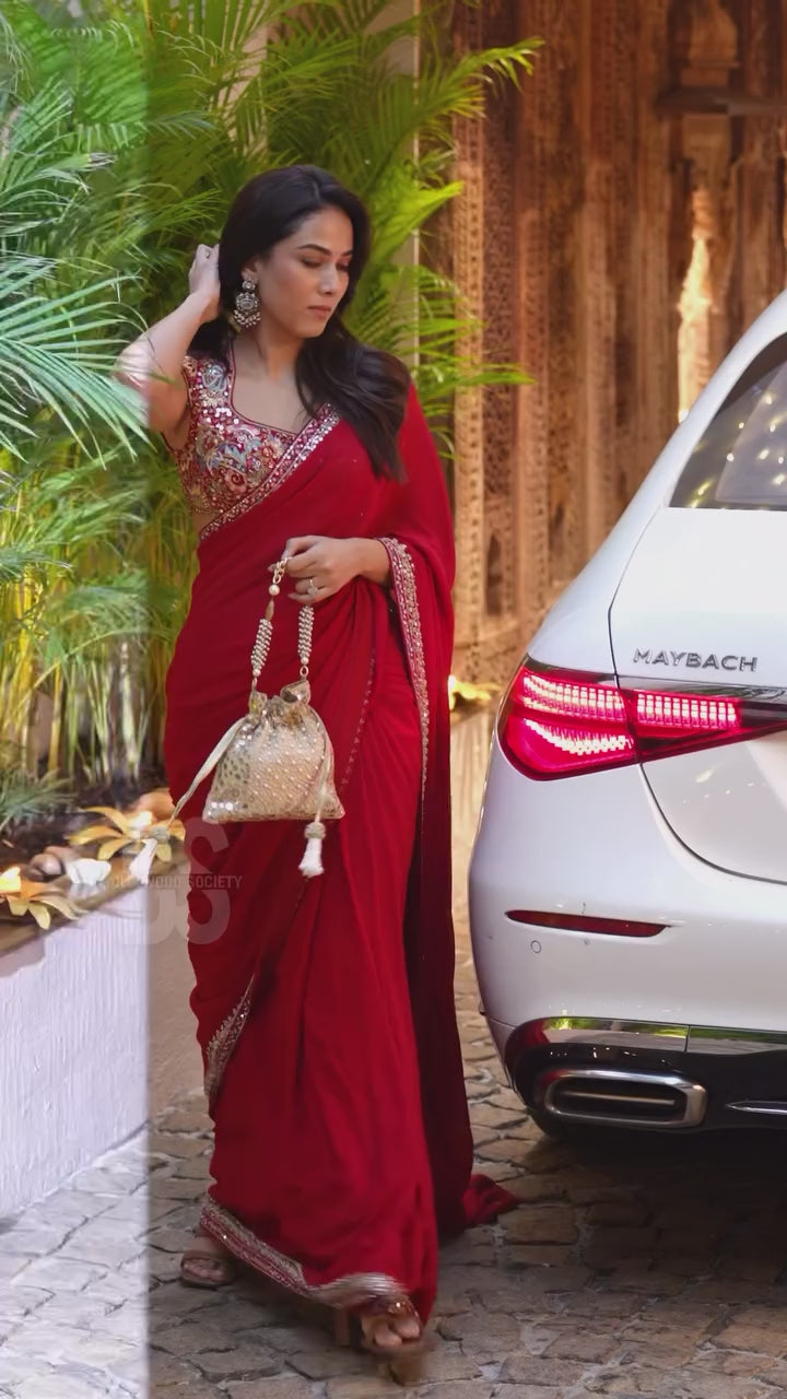 Deep Red Bollywood Style Saree