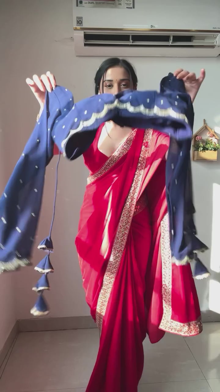 Pure White, Maroon, Red, Purple, Blue, Black, Pink Designer Saree With Elegant Minimal Border