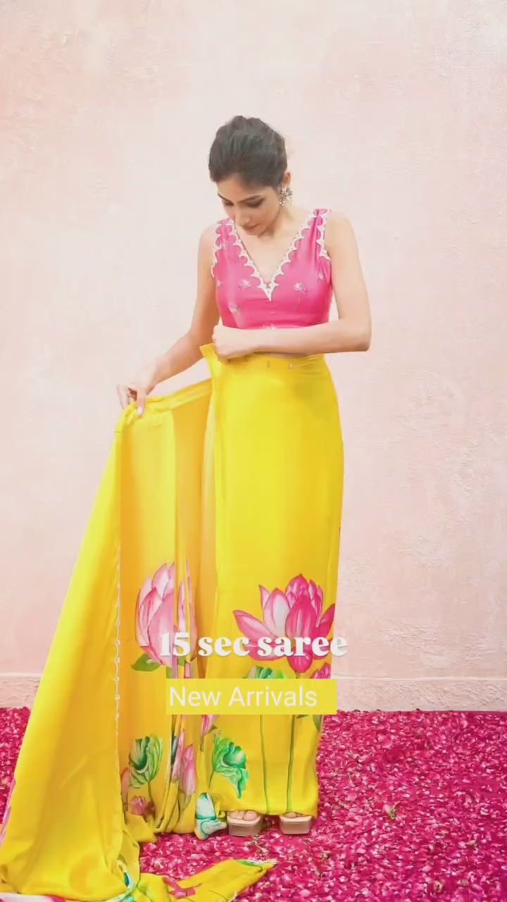 Emerald Green, Pink, White, Yellow, Blue Floral Printed Saree