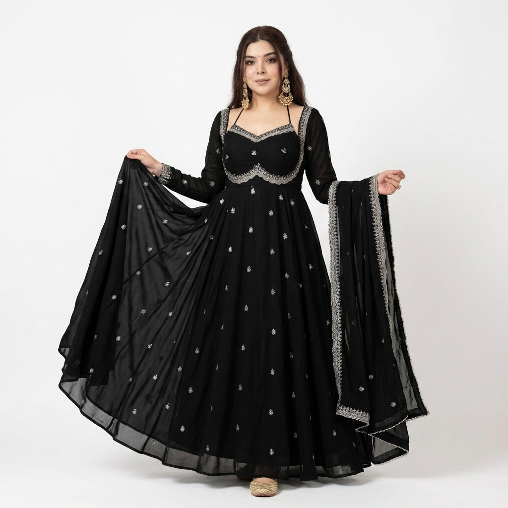 Red And Black Designer Anarkali Suit Set