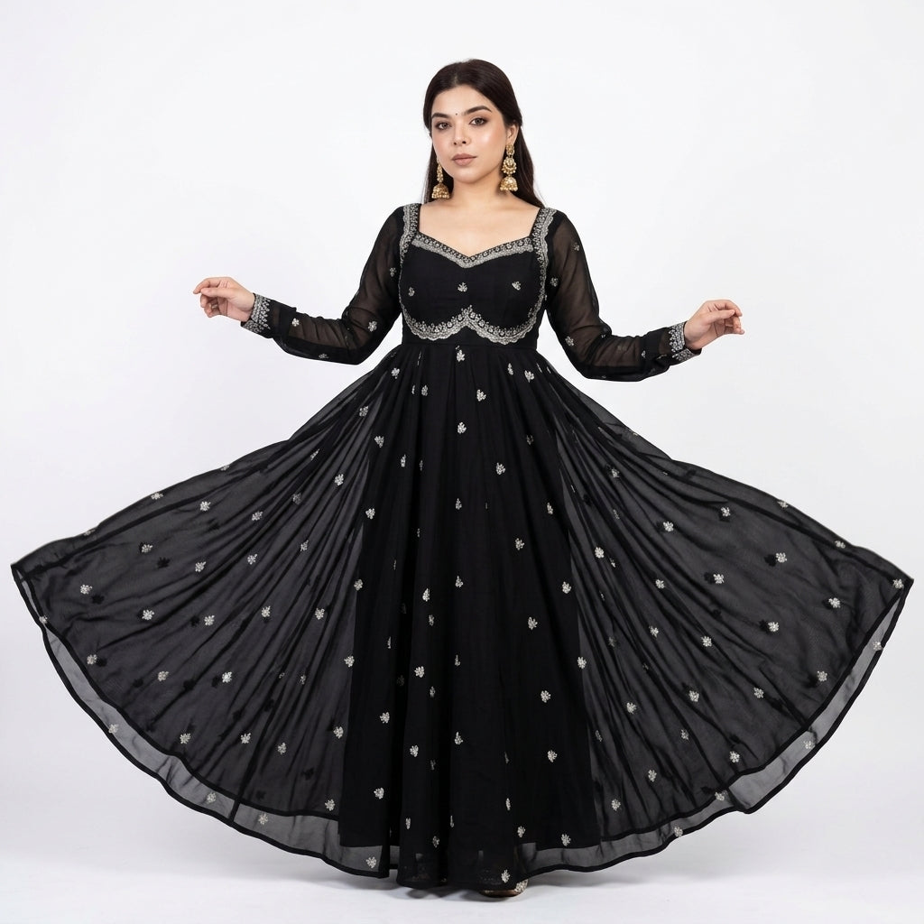 Red And Black Designer Anarkali Suit Set