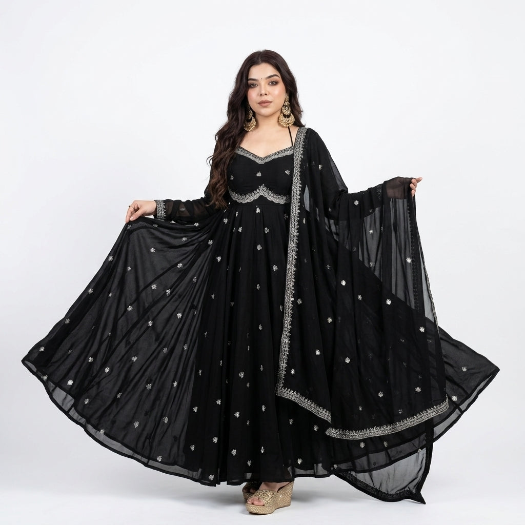 Red And Black Designer Anarkali Suit Set