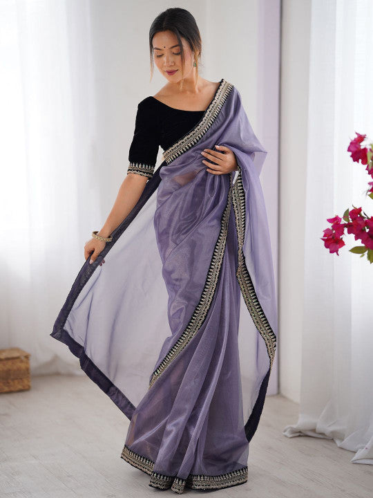 Teal Blue Traditional Saree with Rich Silver Border Work